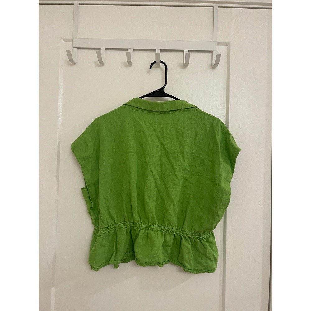 Linen Blend Lime Green Beachy Boho Tie Blouse Cover Vacation - Picture 4 of 4